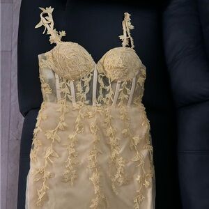 Light yellow floral embroidered corset dress